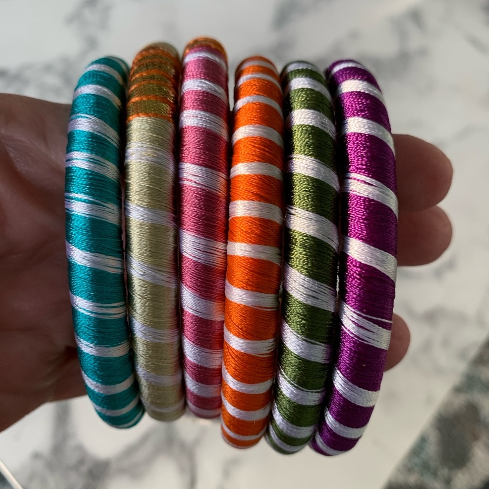 Colorful Striped Thread Bangles Set - Picture 2 of 5
